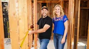 Hosts Dave and Jenny Marrs pose for a portrait in the Perry family home as seen on Fixer to Fabulous, Season 6.