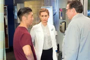 "Lesson Learned" Episode 218 -- Pictured: (l-r) Brian Tee as Ethan Choi, Rachel DiPillo as Sarah Reese, Oliver Platt as Daniel Charles