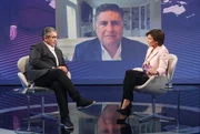 Zu Gast bei Moderatorin Sandra Maischberger (r): v.l.n.r. Sigmar Gabriel (ehemaliger Außenminister und ehemaliger SPD-Parteivorsitzender) und zugeschaltet: Bryan Lanza (Berater der Trump-Regierung und der Trump-Kampagne 2024) Zu Gast bei Moderatorin Sandra Maischberger (r): v.l.n.r. Sigmar Gabriel (ehemaliger Außenminister und ehemaliger SPD-Parteivorsitzender) und zugeschaltet: Bryan Lanza (Berater der Trump-Regierung und der Trump-Kampagne 2024)