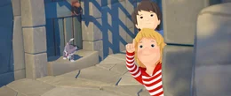 Conni, Luca und Kater Mau sind einer Elster gefolgt, die bis zum Turm hochgeflogen ist.