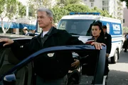 Sind geschockt, als sie Tonys Wagen durch die Luft fliegen sehen: Gibbs (Mark Harmon, 2.v.l.), Ziva (Cote de Pablo, 2.v.r.) und Ducky (David McCallum, l.) ... Sind geschockt, als sie Tonys Wagen durch die Luft fliegen sehen: Gibbs (Mark Harmon, 2.v.l.), Ziva (Cote de Pablo, 2.v.r.) und Ducky (David McCallum, l.) ...