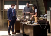 The case of a missing woman leads the team to Mexico; pictured: Caleb Foote, Austin Stowell and Mariel Molino.