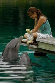 Cleo (Phoebe Tonkin) ist gl&uuml;cklich dar&uuml;ber herausgefunden zu haben, was dem angeblich kranken Delphin fehlte.
