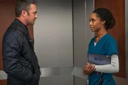CHICAGO MED -- "Malignant" Episode 105 -- Pictured: (l-r) Taylor Kinney as Kelly Severide, Yaya DaCosta as April Sexton --