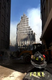 New York, N.Y. -- A New York City fire fighter looks up at what remains of the World Trade Center after its collapse following a Sept. 11 terrorist attack. U.S. Navy Photo by Photographer's Mate 2nd Class Jim Watson. (RELEASED) New York, N.Y. -- A New York City fire fighter looks up at what remains of the World Trade Center after its collapse following a Sept. 11 terrorist attack. U.S. Navy Photo by Photographer's Mate 2nd Class Jim Watson. (RELEASED)