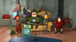 Alle Ritter von Schrottland haben sich in der Burg von Ritter Rost, Burgfr&auml;ulein B&ouml; und dem Drachen Koks versammelt, als sie aus dem Fernsehen von ihrer Entlassung erfahren.