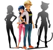 Cristina Valenzuela as Marinette Dupain-Cheng and Bryce Papenbrook as Adrien Agreste Cristina Valenzuela as Marinette Dupain-Cheng and Bryce Papenbrook as Adrien Agreste