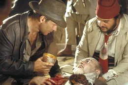 L-R: Indiana Jones (Harrison Ford), Professor Henry Jones ( Sean Connery), Sallah (John Rhys-Davies)