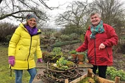 Anna Lena Dörr (li.) und Anne Rahn (re.) bauen im Majo-Rahn-Garten ein „Nest" aus Kastanienzweigen mit Winterlingen und Schneeglöckchen. Anna Lena Dörr (li.) und Anne Rahn (re.) bauen im Majo-Rahn-Garten ein „Nest" aus Kastanienzweigen mit Winterlingen und Schneeglöckchen.