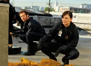 Hodgins (TJ Thyne, l.); Brennan (Emily Deschanel, r.)