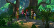 John, Peter Pan, Tinker Bell, Wendy und Beaver Bob &uuml;berlegen, wie sie Nimmerland retten k&ouml;nnen. Micheal (rechts) hat mit seinem &Uuml;bermut alle in Gefahr gebracht und will auch helfen.