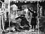 Die Illustration zeigt, wie die Polizei die Leiche eines der Opfer von Jack the Ripper entdeckt, wahrscheinlich Catherine Eddowes, London, England, Ende September 1888.