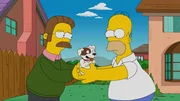 Ein neuer Hund f&uuml;r die Simpsons? Neds (l.) kleines Haustiert scheint sich viel mehr von Homer (r.) angezogen zu f&uuml;hlen.