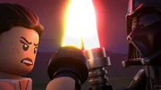 Rey and Darth Vadar in LEGO STAR WARS HOLIDAY SPECIAL exclusively on Disney+.