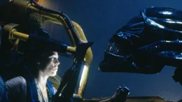 Astronautin Ellen Ripley (Sigourney Weaver) im Kampf gegen ein blutr&uuml;nstiges Alien...