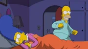 W&auml;hren Marge einfach nur schlafen m&ouml;chte (l.), hat Homer (r.) eine grandiose Idee, die ihn kein Auge zumachen l&auml;sst. Er will eine App erfinden, die sein Leben in Zukunft erleichtern wird ...