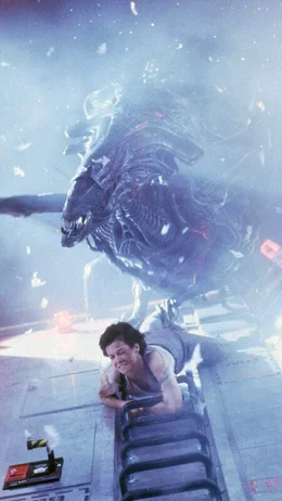 Astronautin Ellen Ripley (Sigourney Weaver) im Kampf gegen ein blutr&uuml;nstiges Alien...