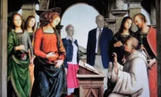 Enie van de Meiklokjes und Raimund Wünsche bei dem sog. "Art Walk", der aufwändig animierten Bildbegehung, hier "Die Vision des hl. Bernhard" von Pietro Perugino.