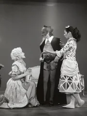 Von links: Mafalda (Ima Augustoni) bittet ihren Vater Pantalone (Stefano Manca), nicht einen ungeliebten Mann heiraten zu m&uuml;ssen, sondern ihren Geliebten Raimondo. Colombine (Silvia Luzzi) ist ihr dabei sehr hilfreich.