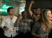 PSYCH &mdash; "Right Turn or Left for Dead" Episode 708 &mdash; Pictured: (l-r) James Roday as Shawn Spencer, Dule Hill as Gus Guster (Photo by: Alan Zenuk/USA Network)