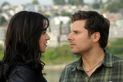 PSYCH -- "ONE, MAYBE TWO, WAYS OUT" Episode 5009 -- Pictured: (l-r) Franka Potenta as Nadia, James Roday as Shawn Spencer -- Photo by: Alan Zenuk/USA Network