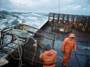 Matt Sullivan ties the door as an exhausted Chris Kirk walks away. The pot is ready to be launched over the side as seen on Deadliest Catch. Matt Sullivan ties the door as an exhausted Chris Kirk walks away. The pot is ready to be launched over the side as seen on Deadliest Catch.