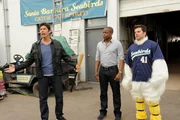 PSYCH -- "Dead Man's Curveball" Episode 606 -- Pictured: Michael Trucco as Cal Eason, Dule Hill as Gus Guster, James Roday as Shawn Spencer. PSYCH -- "Dead Man's Curveball" Episode 606 -- Pictured: Michael Trucco as Cal Eason, Dule Hill as Gus Guster, James Roday as Shawn Spencer.