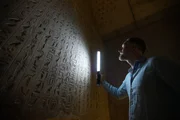 Egyptologist Chris Naunton explores inside the Pyramid of Unas in Saqqara, Egypt. Archaeologists excavate among a field of unusual pyramids, to uncover the secrets of a forgotten dynasty of Pharaohs: The Sun Kings.
