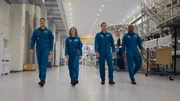 Die vier Astronauten, die zum Mond fliegen werden. (von links nach rechts) Jeremy Hansen, Christina Koch, Reid Wiseman, Victor Glover. Die vier Astronauten, die zum Mond fliegen werden. (von links nach rechts) Jeremy Hansen, Christina Koch, Reid Wiseman, Victor Glover.
