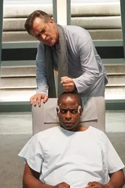 PSYCH -- "A Nightmare on State Street" Episode 809 -- Pictured: (l-r) Dule Hill as Gus Guster, Bruce Campbell as Dr. Simpson.