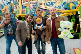 L-R: Wolfi (Max Schmidt), Ignaz Fl&ouml;tzinger (Daniel Christensen), Franz Eberhofer (Sebastian Bezzel), Baby Paul (Luis Sosnowski), Metzger Simmerl (Stephan Zinner).