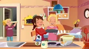 Die M&auml;dchen haben sich vers&ouml;hnt und backen gemeinsam Pfannkuchen.