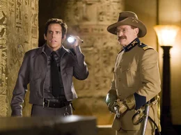Larry Daley (Ben Stiller, l.); Teddy Roosevelt (Robin Williams, r.)