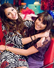 "The Birthweek Song" -- Pictured: Tori (Victoria Justice, in black and white stripes) and Trina (Daniella Monet) in VICTORIOUS on Nickelodeon.