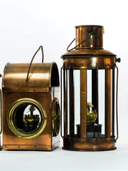 Vintage style kerosene lamp, lantern on white background