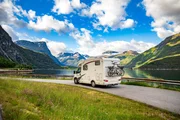 Family vacation travel RV, holiday trip in motorhome, Caravan car Vacation.