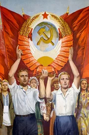 &bdquo;Es lebe die UdSSR &ndash; Unzerst&ouml;rbare Freundschaft der V&ouml;lker der Sowjetunion&ldquo;: Propaganda-Plakat, 1953