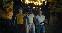 L - R: Colonel Rick Flag (Joel Kinnaman), Bloodsport (Idris Elba), Peacemaker (John Cena)