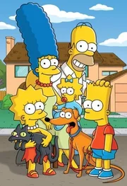 THE SIMPSONS: (L-R) Snowball II, Lisa, Marge, Maggie, Santa's Lil' Helper, Homer and Bart