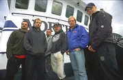 Crew of the Northwestern. L to R: Deckhand Nick Mavar Jr., Deck Boss/Engineer Edgar Hansen, Deckhand Matt Bradley, Deckhand Norman Hansen, Captain Sig Hansen, Deckhand Stan Hansen.