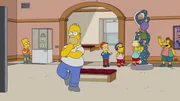 Ihr letzter Besuch im Kunstmuseum in Springfield: Bart (l.), Homer (2.v.l.), Milhouse (M.) und Nelson (r.) ...