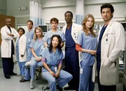 (1. Staffel) - Die Belegschaft des Seattle Grace Hospitals muss t&auml;glich mit neuen &Uuml;berraschungen rechnen: (V.l.n.r.) Dr. Richard Webber (James Pickens, Jr.), Dr. Miranda Bailey (Chandra Wilson), Dr. Alex Karev (Justin Chambers), Dr. Isobel 'Izzie' Stevens (Katherine Heigl), Dr. George O'Malley (T.R. Knight), Dr. Cristina Yang (Sandra Oh), Dr. Preston Burke (Isaiah Washington), Dr. Meredith Grey (Ellen Pompeo) und Dr. Derek Shepherd (Patrick Dempsey) ...