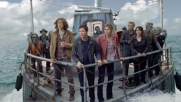 Tyson (Douglas Smith, li.), Percy (Logan Lerman), Annabeth (Alexandra Daddario) und Clarisse (Leven Rambin)