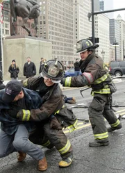 CHICAGO FIRE -- "Not Like This" Episode 210 -- Pictured: (l-r) Jesse Spencer as Matthew Casey, Taylor Kinney as Kelly Severide.