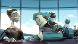 Cappy (li.), Assistentin des hinterh&auml;ltigen Bigweld Industries Pr&auml;sidenten Ratchet, wird von Rodney (re.) um einen gro&szlig;en Gefallen gebeten.