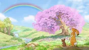 Der kleine Hase und die kleine Feldmaus sehen einen wundersch&ouml;nen Regenbogen.