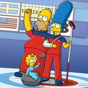 Haben die Sportart Curling für sich entdeckt: Homer (l.), Marge (r.) und Maggie (M.) ... Haben die Sportart Curling für sich entdeckt: Homer (l.), Marge (r.) und Maggie (M.) ...