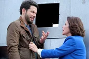 When Todd reunites with a childhood friend who has a checkered past, he convinces Margaret to represent him in a minor legal case, on the new CBS Original drama SO HELP ME TODD. Pictured: Skylar Astin as Todd and Marcia Gay Harden as Margaret.