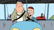 Die Gangster Brain und Buster schmieden im Autoscooter einen fiesen Plan.