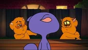 First and second from the left: Patches the Weredude (voiced by Eric Bauza), Elvira (voiced by Kari Wahlgren)